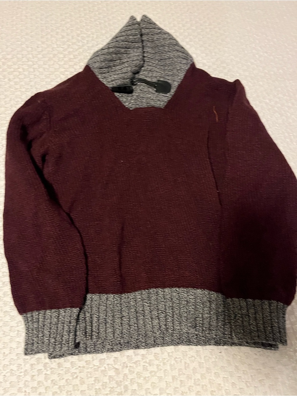 Sean John Men's Maroon Sweater with Gray Hood & Hem